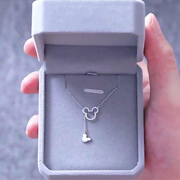 STERLING SILVER RHINESTONE MICKEY MOUSE DANGLE CHARM PENDENT - Picture 1 of 7